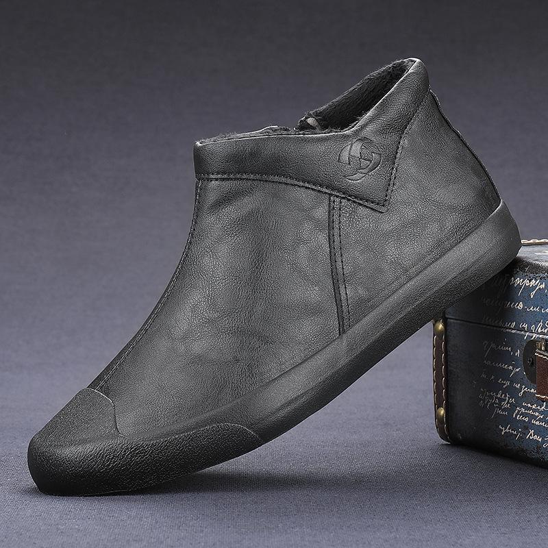 

Зимняя обувь для мужчин, модные ботинки, простой стиль, теплая плюшевая кожа, повседневная обувь, высокие ботильоны 38