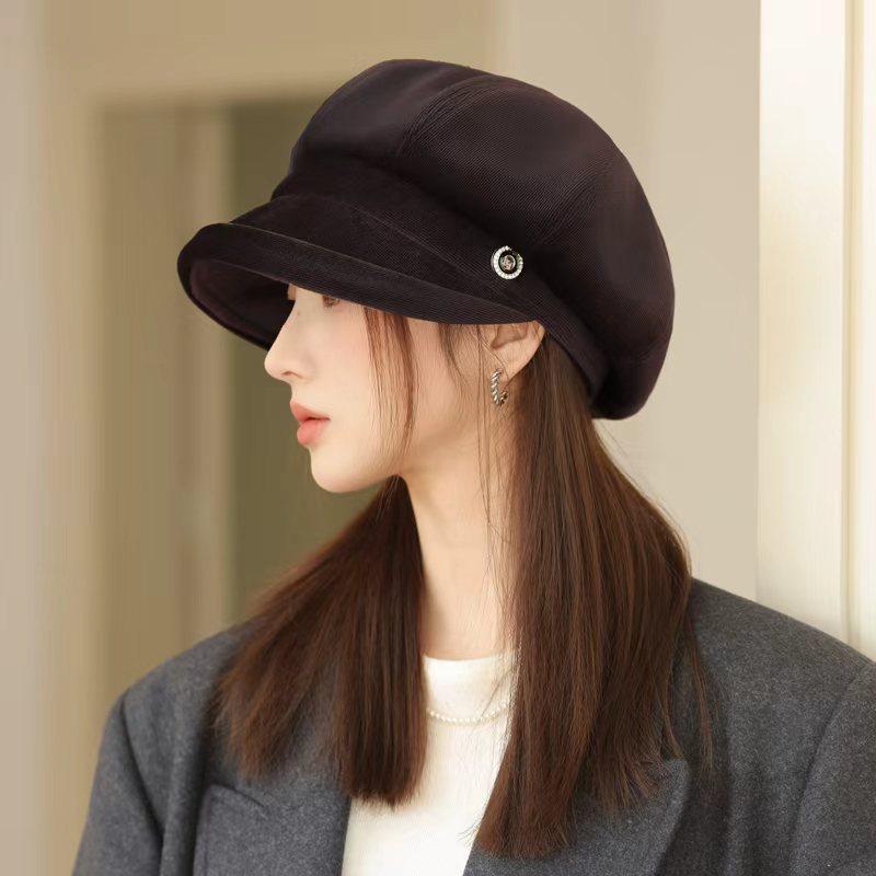 Octagonal Hat Autumn and Winter New Hat for Women Korean Version Beret Big Head Circumference Showing Face Little Painter Hat Trend