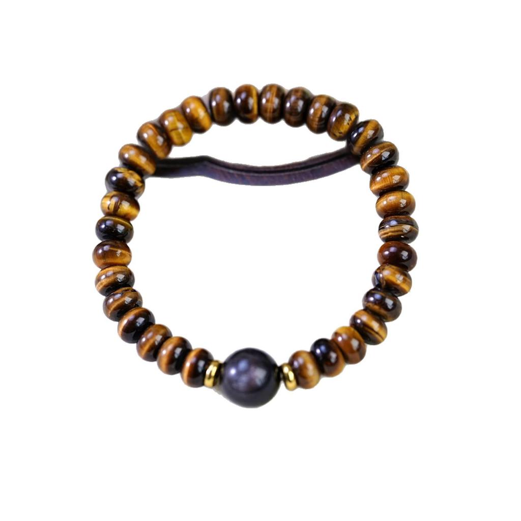 Women's High-End Black Obsidian & Tiger Eye Beaded Bracelet - Light Luxury Fashion Accessory