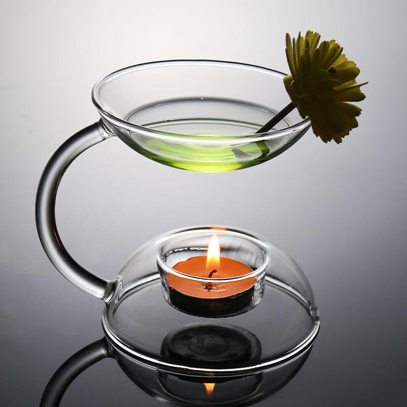 BRTransparent Glass Candlestick Candle Holder Scented Tray Scented Burner Essential Oil Candle Stick Holder Home DecorationEY