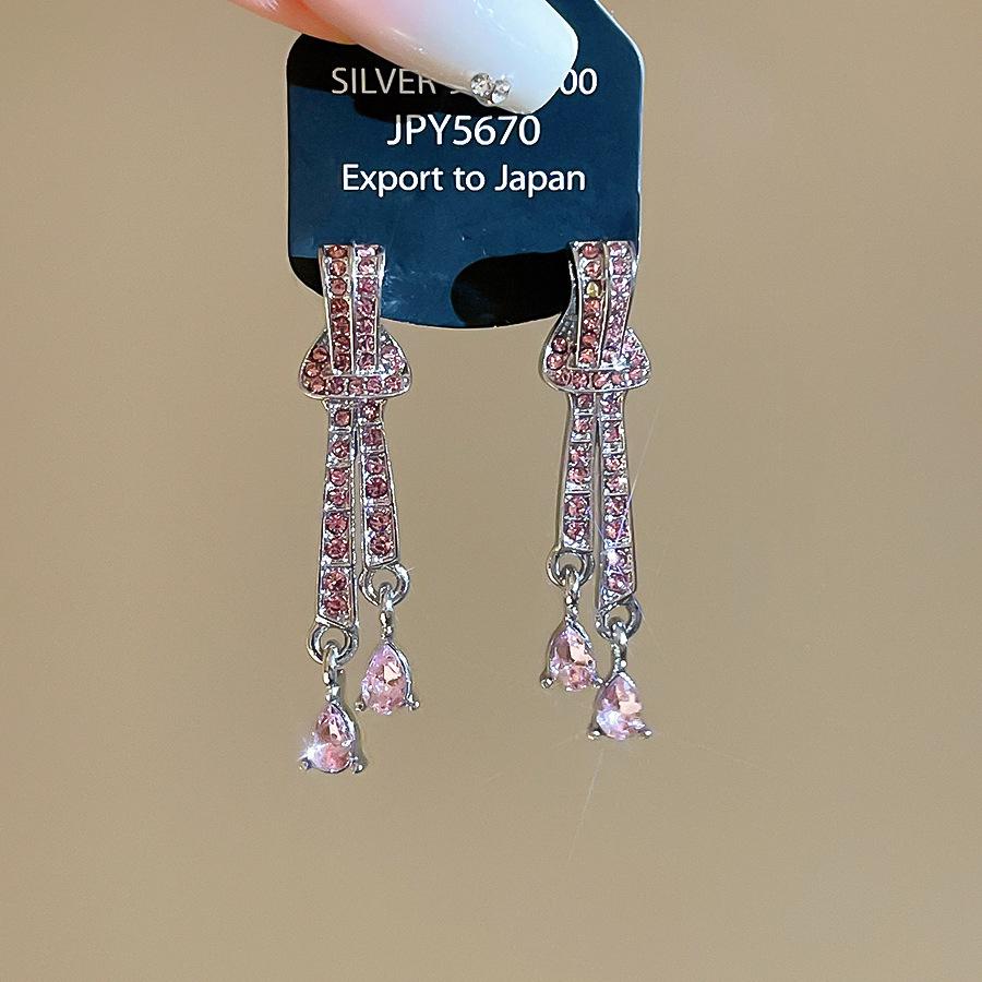 Vintage Rhinestone Drop Earrings for Women Long Tassel Water Drop Ribbon Shape Dangle Earrings Elegant Fashion Banquet Jewelry