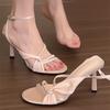 Fashion New Fashion High-quality Ribbon High Heel Dress Single-line Buckle Thin High-heeled Sandals French Open-toe Hollow Women's Shoes