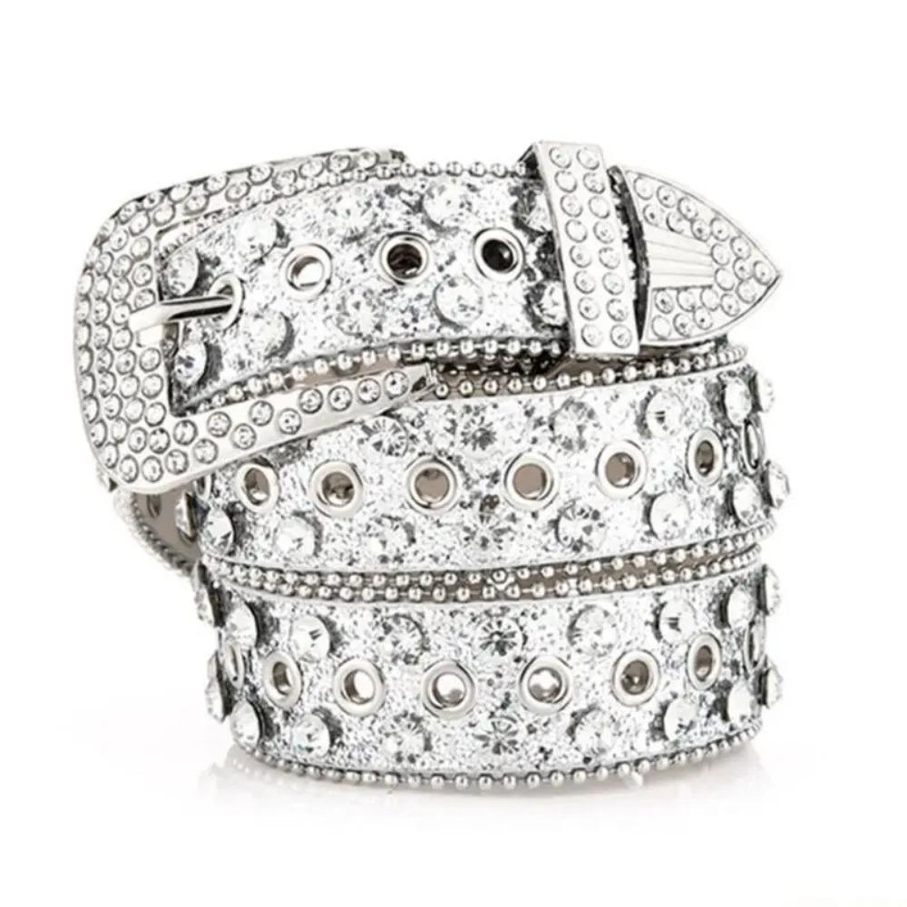 Y2K Rhinestone Belts PU Leather Women Waistband Personality Rivet Belt Women серебряный