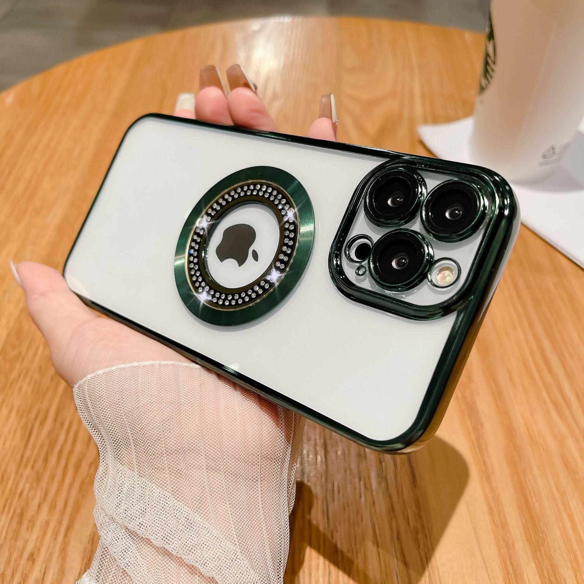 

Applicable To IPhone17proMax Inlaid with Diamonds and Leakage Mark Magnetic Suction Phone Case Apple 16 Electroplated Anti Fall Protection Case 15 iPhone12promax