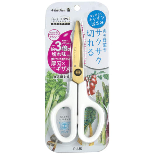Plus Kitchen Scissors, Stress-Free Sharpness, Fit Cut Curve, Washable Titanium, Mushroom White, 35-207