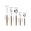 5/20/30pcs Stainless Steel Cutlery Set, Portuguese Imitation Wood Grain Plastic Handle Cutlery, Suitable for Kitchen, Hotel