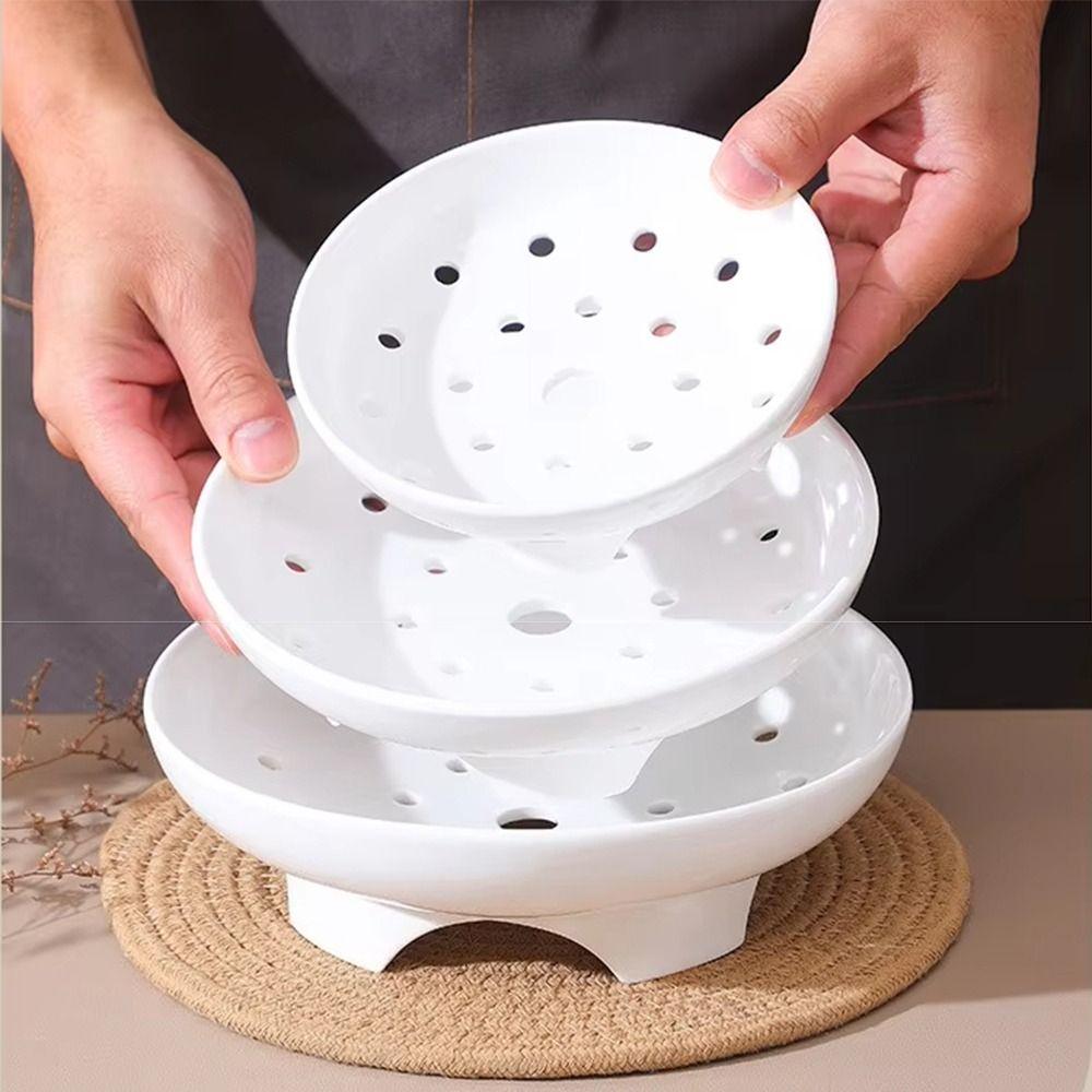 Hollow Porous Ceramic Steamer High-legged Steaming Bowl Universal Food Steaming Dish Egg Custard