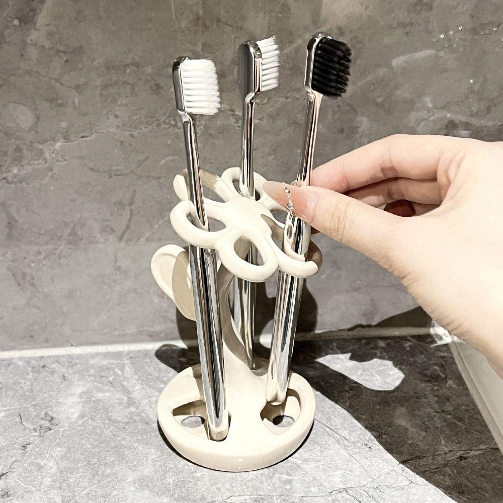 Flower Shaped Ceramic Toothbrush Holder 6 Slots Tooth Brush Storage Racks  Decoration