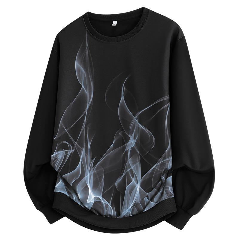 Мужская толстовка с графическим принтом Пламя , круглый вырез, повседневный пуловер с длинным рукавом, смелый дизайн с принтом огня M серый