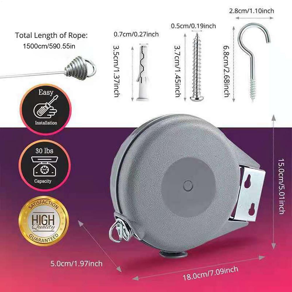 

Indoor Retractable Clothesline 49 Feet Portable Heavy Duty Laundry Line Indoor Outdoor Clothes Hanger Rope for Bathroom Hotel сірий колір