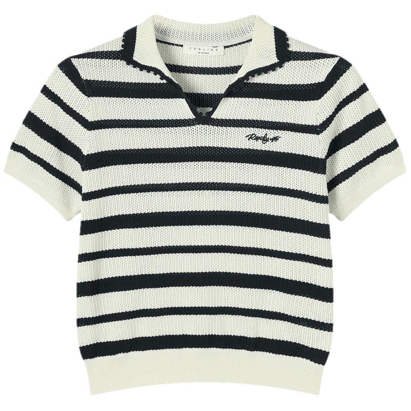 TonLion Women s Summer Striped Short Sleeve Knit Top M