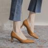 Spring Ins Elegant Women 5cm Block High Heels Pumps Designer Office Lady Square Toe Brown Beige Heels Wedding Dress Shoes