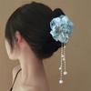 Small Fresh Fabric Double-sided Flower Pearl Fringed Hairpin Sweet Niche Hairpin Shark Clip Hanfu Photo Hair Accessories