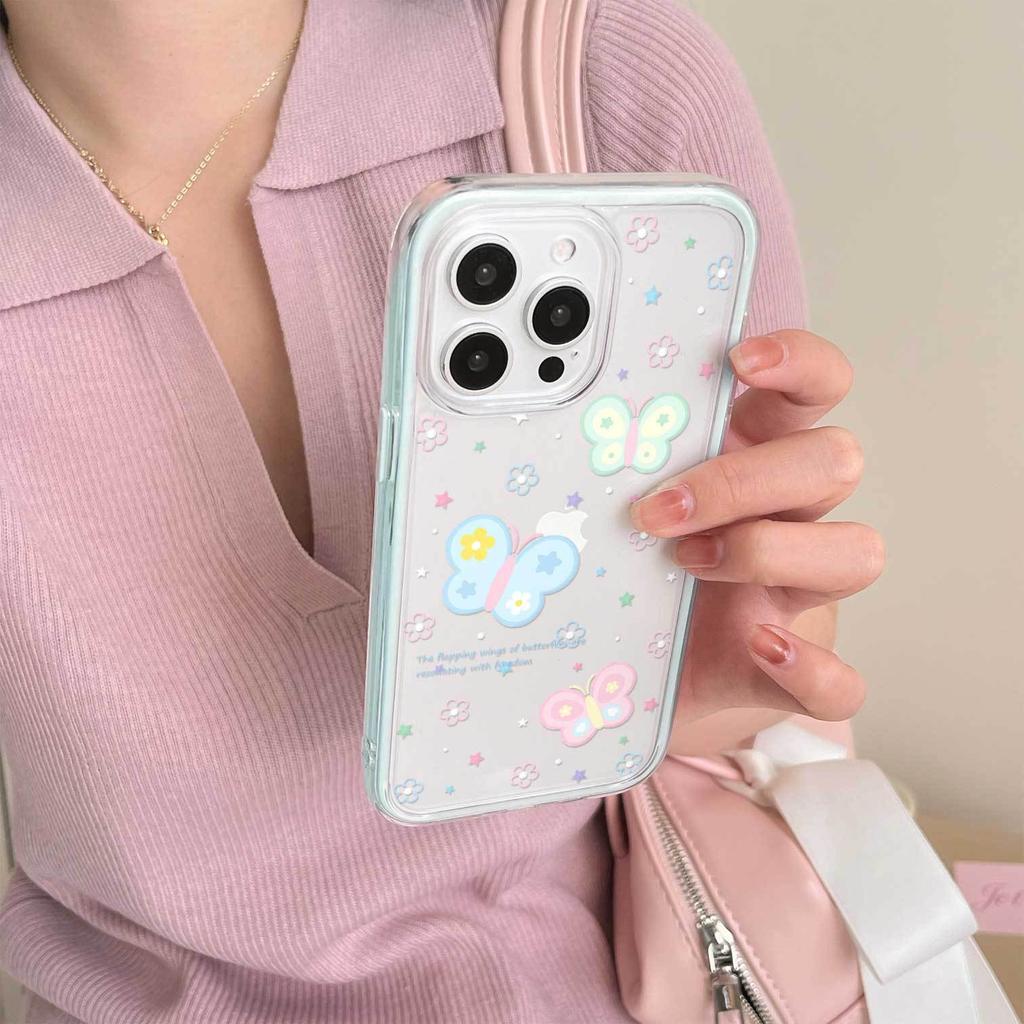 ins wind super fairy colored flower butterfly suitable for iPhone16promax Apple 15 Pro mobile phone case small and fresh