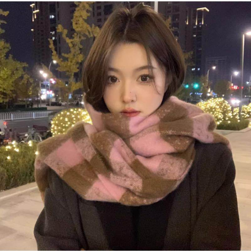 Fashion brand green plaid imitation cashmere scarf women's winter fringed thickened warm scarf high-grade student women