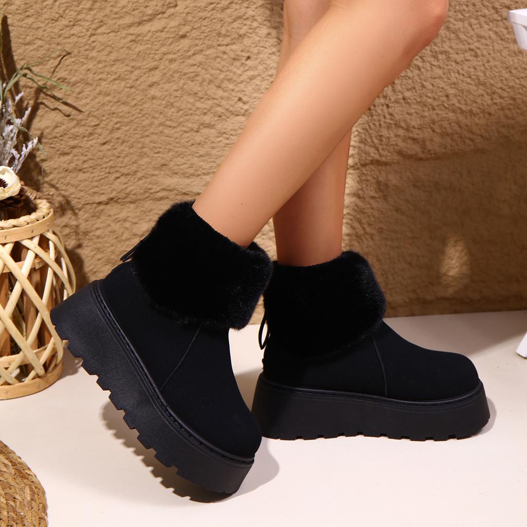 Women's Faux Fur Lined Short Snow Boots Thick Bottom Comfortable Cotton Boot Trendy Fashion Sleeve Boot Warm Cozy Fur Boot