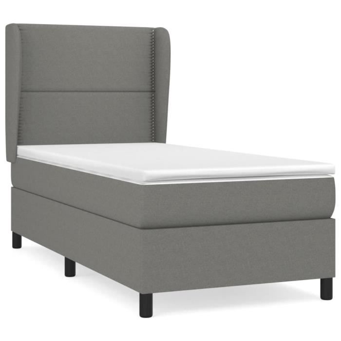 3127846 vidaXL Lit à sommier tapissier et matelas Gris foncé 90x190 cm Tissu