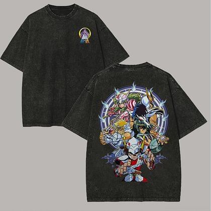 Saint Seiya Anime Lover Washed T-shirt Year Round Clothing High Quality Personality Clothes Plus Size Unisex New Model Streetwear Trendy Cotton