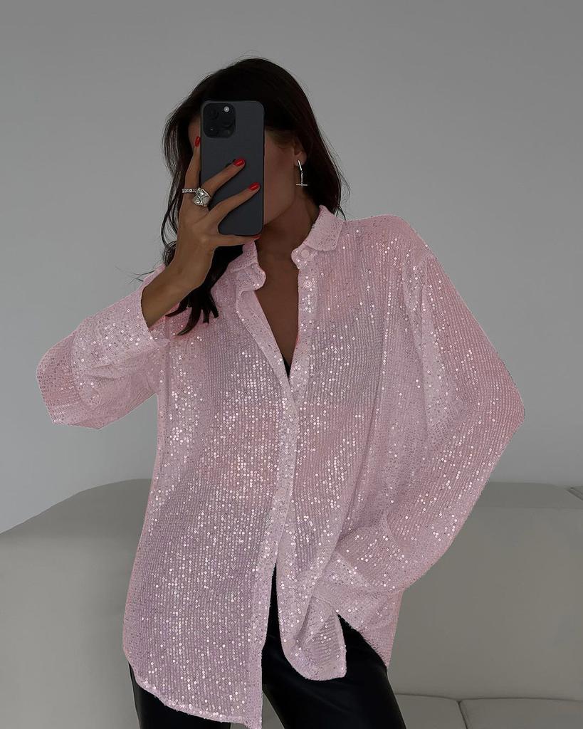 Women's Multicolor Sequin Long Sleeve Shirt