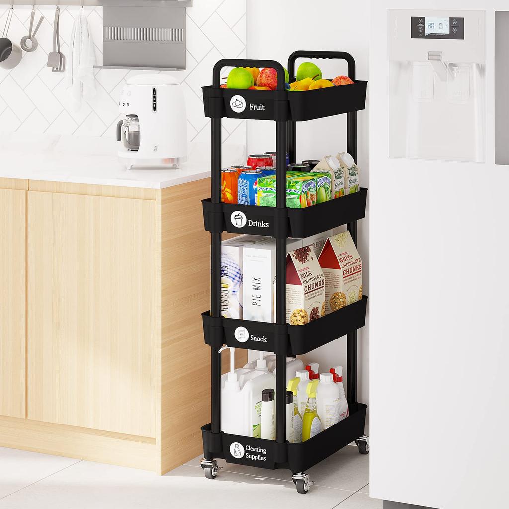 4/5 Tier Large Capacity Bathroom Organizers, Rolling Storage Cart with Wheels Classified Stickers for Bathroom, Kitchen