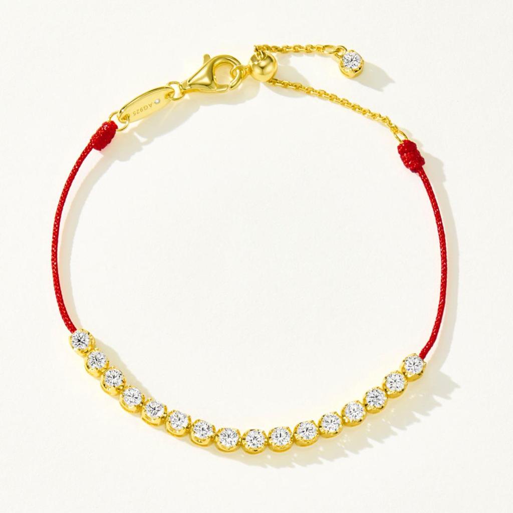 Bubble Diamond S925 Silver Red String Bracelet with 5A High Carbon Diamonds - Year of the Horse Jewelry for Women