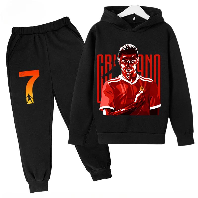 Children's Sports Hoodie Set  Sweatshirt Pants 2-piece Set for Boys and Girls Ronaldo Avatar Printed Kids Clothes Girls