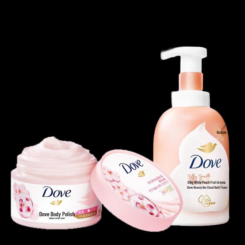 Dove Peach Foaming Bath Mousse and Cherry Blossom Body Scrub Set