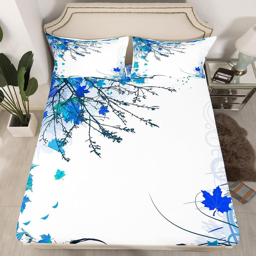 Pflanzenzweig-Muster Matratze Dreiteiliges Digitaldruck Matratzen-Bettwäscheset Erwachsene Kinder