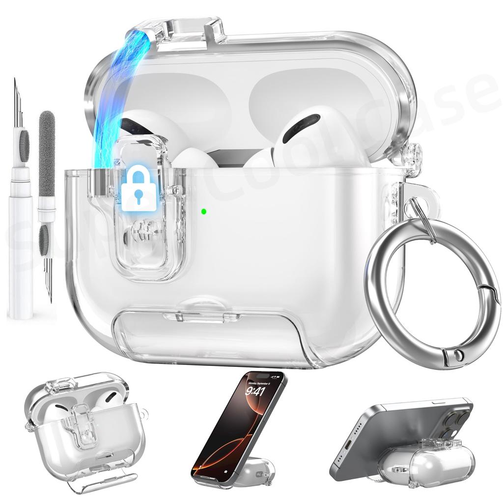 For AirPods Pro 3 Case (2025) with Phone Stand & Cleaning Kit Magnetic Automatic Lock Case Cover for AirPods Pro 3rd Generation