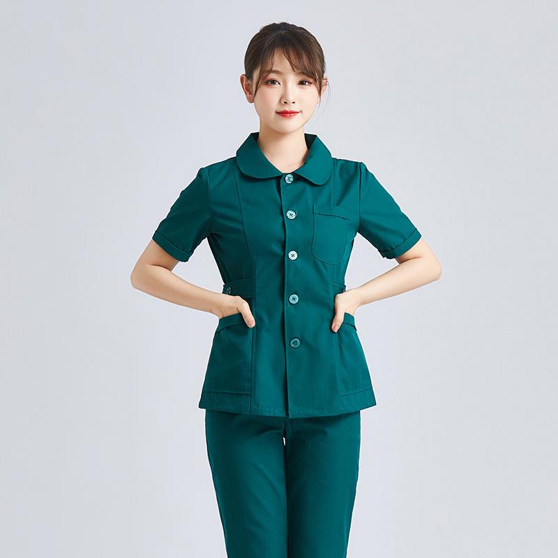Women's Short Sleeve & Long Sleeve Dark Green Nurse Uniform Set