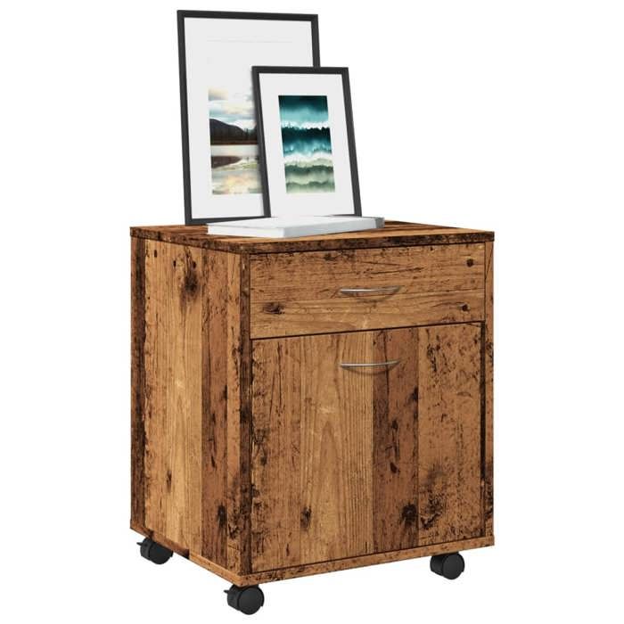 VidaXL Armoire à roulettes vieux bois 45x38x54 cm bois d'ingénierie, armoire, classeur mobile, meuble de bureau, armoire de 856654