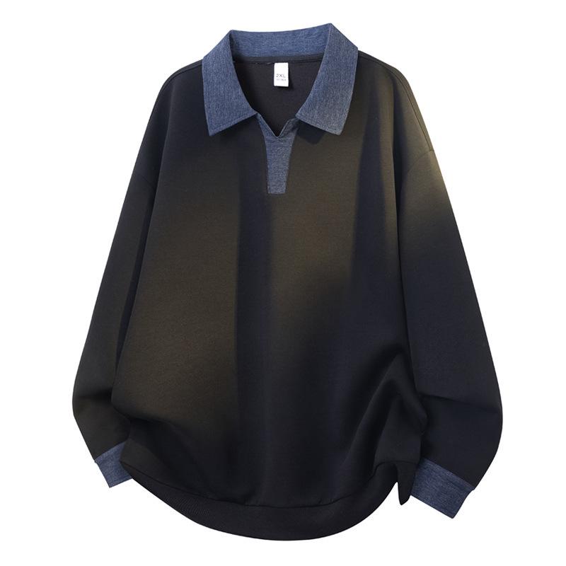 Men's Autumn Spliced Trendy Long-Sleeve Shirt Collar Sweatshirt