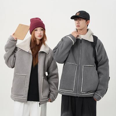 Autumn and Winter New Lamb Wool Jacket Men's Fashion Lamb Wool Solid Color Autumn and Winter Versatile Cotton-padded Clothes Men's Cotton-padded