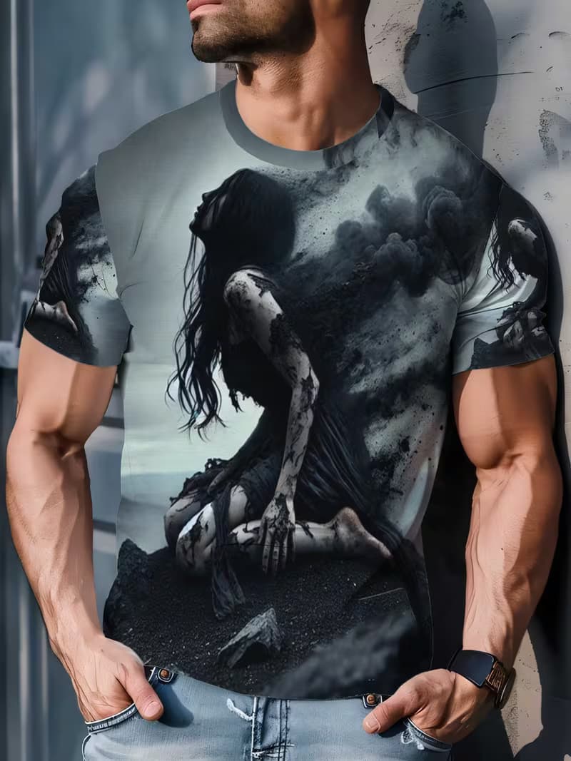 

Men s Retro 3D Graphic Print T-Shirt - Perfect for Daily Wear and Vacation S