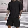 2Pcs/Set Men Sports Suit O-Neck Short Sleeve T-shirt Elastic Waist Wide Leg Shorts with Pockets Set Jacquard Texture Running Wear