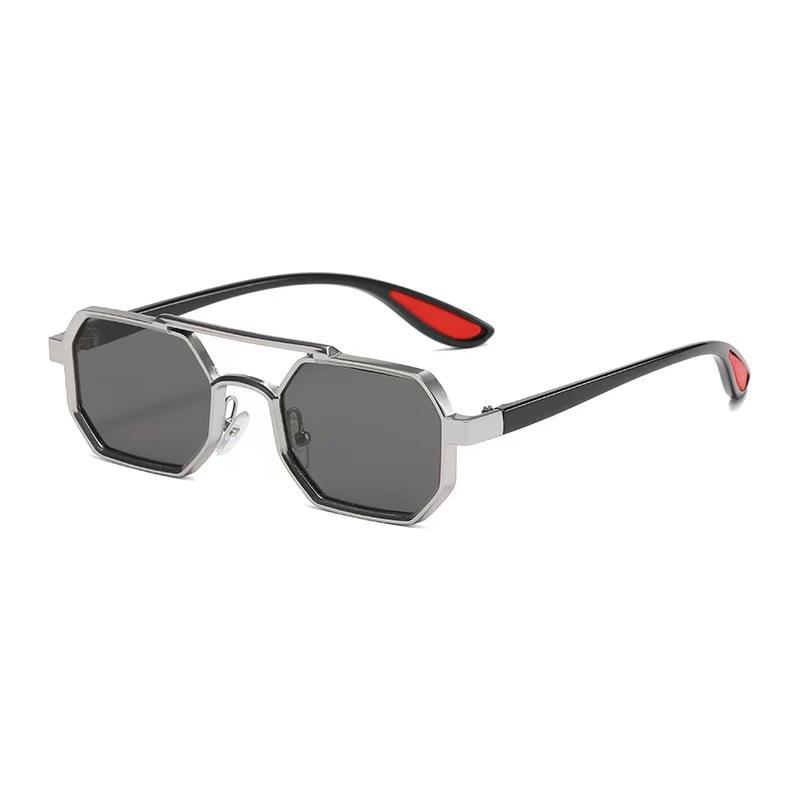 2 Stück Mode Metall Polygon Sonnenbrille Punk Herren Trendige Doppelbrücke Sonnenbrille Streetwear Brillen