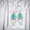 Aqua Chalcedony Gemstone 925 Sterling Silver Jewelry Handcrafted Earrings 1.90" EE-39-17