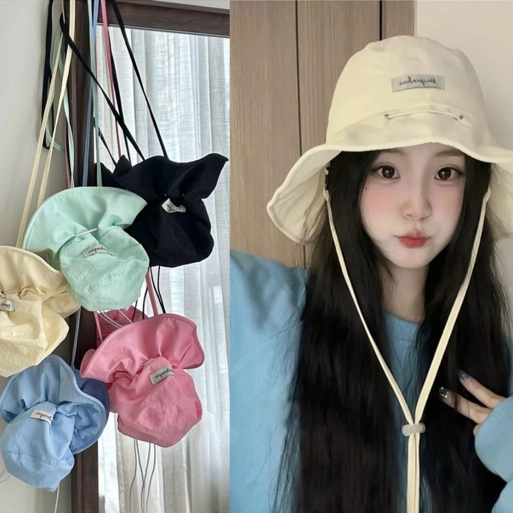Brede rand Vissershoed Zonneklep Trekkoord Tas Koreaanse Stijl Zonnehoed Zomer