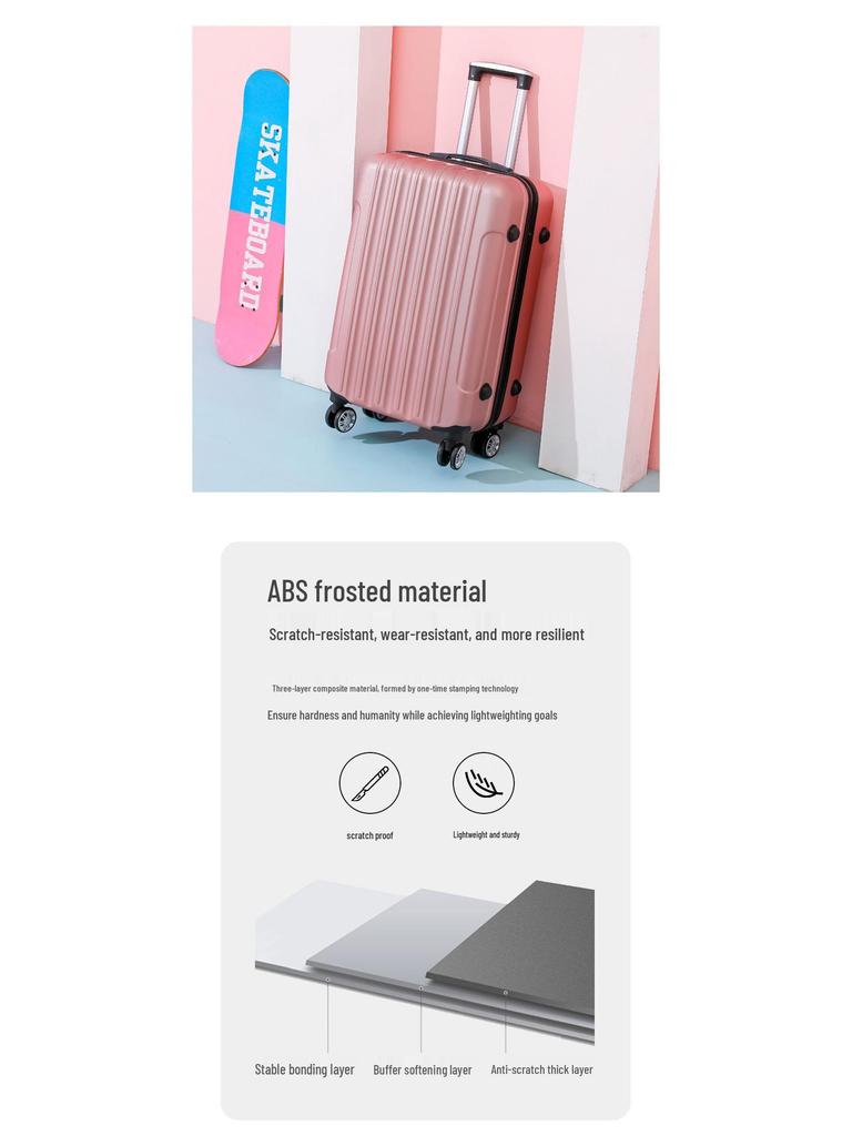 20-Inch Durable ABS Trolley Suitcase with Customs Lock and Silent Universal Wheels, 24-Inch Available