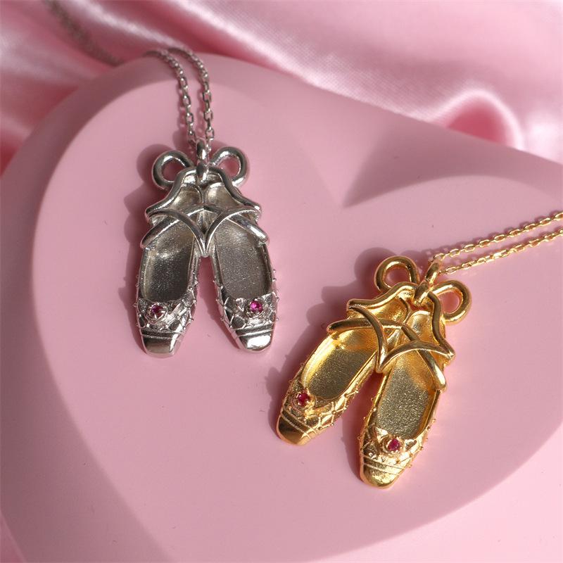 Princess Dance Shoes Necklace: Ballet Pendant In Gold-Plated Copper