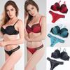 Flower Lace Womens Padded Bra Plunge Set Ladies Underwear Panties Sets Up Push