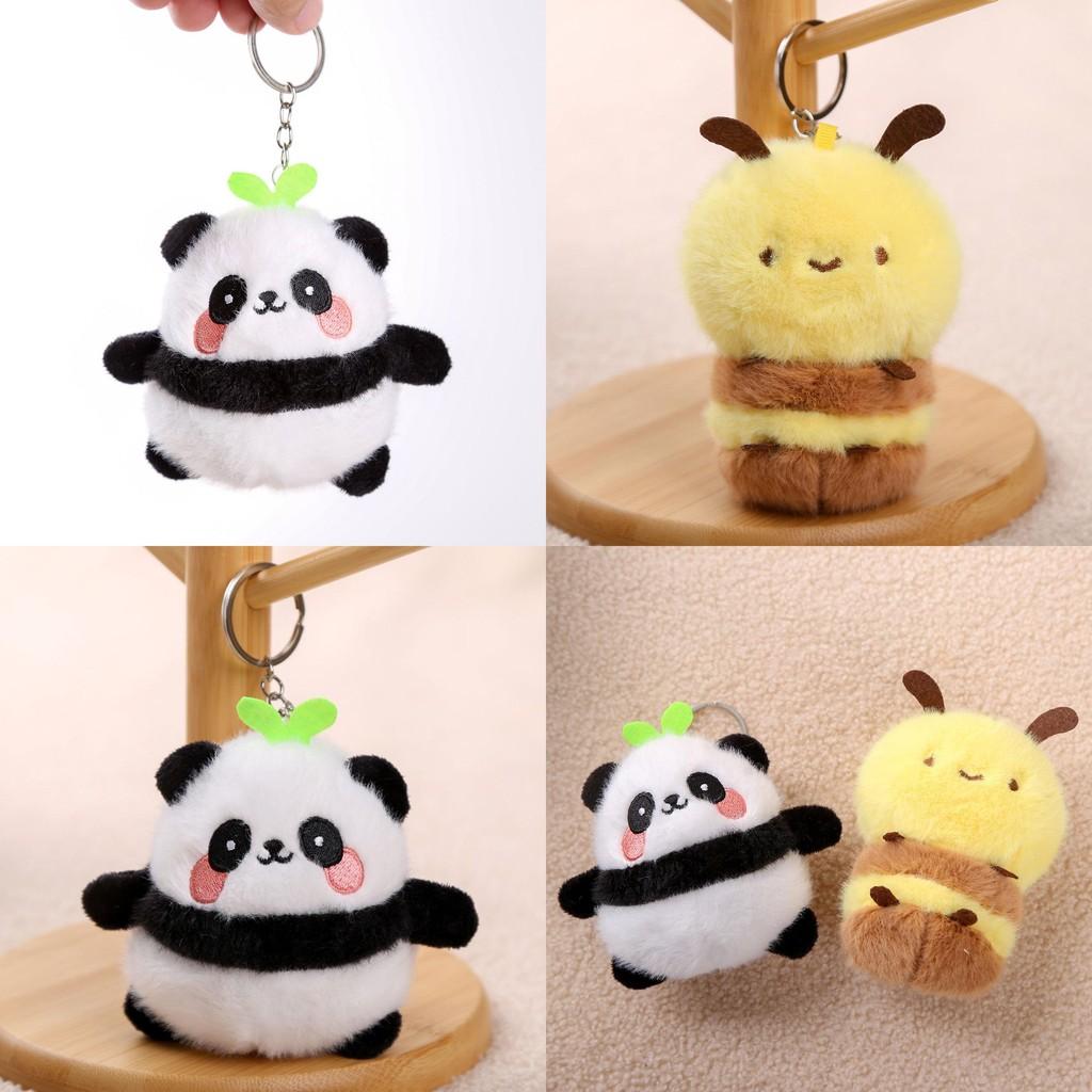 Panda And Bee Plush Keychain For Girls Gift Cute Animal Car Accessory
