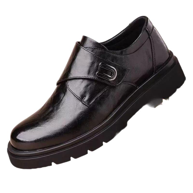 Autumn new casual leather shoes round head strap-free foot cover heightening business leather shoes