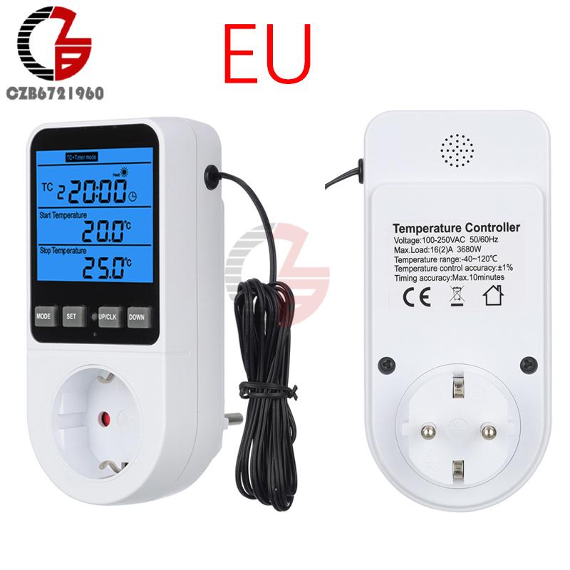 

AC220V Digital Temperature Control Timer -40~120℃ Intelligent Temperature Regulator Switch Control EU Plug Socket with Backlight