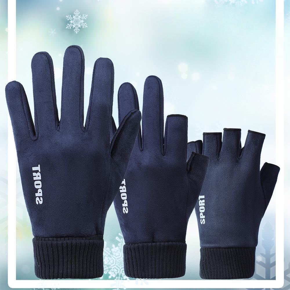 Warm Gloves for Men and Women Suede Cold Proof Fashion Plus Velvet Thickened Touch Screen Outdoor Riding Autumn and Winter Gloves
