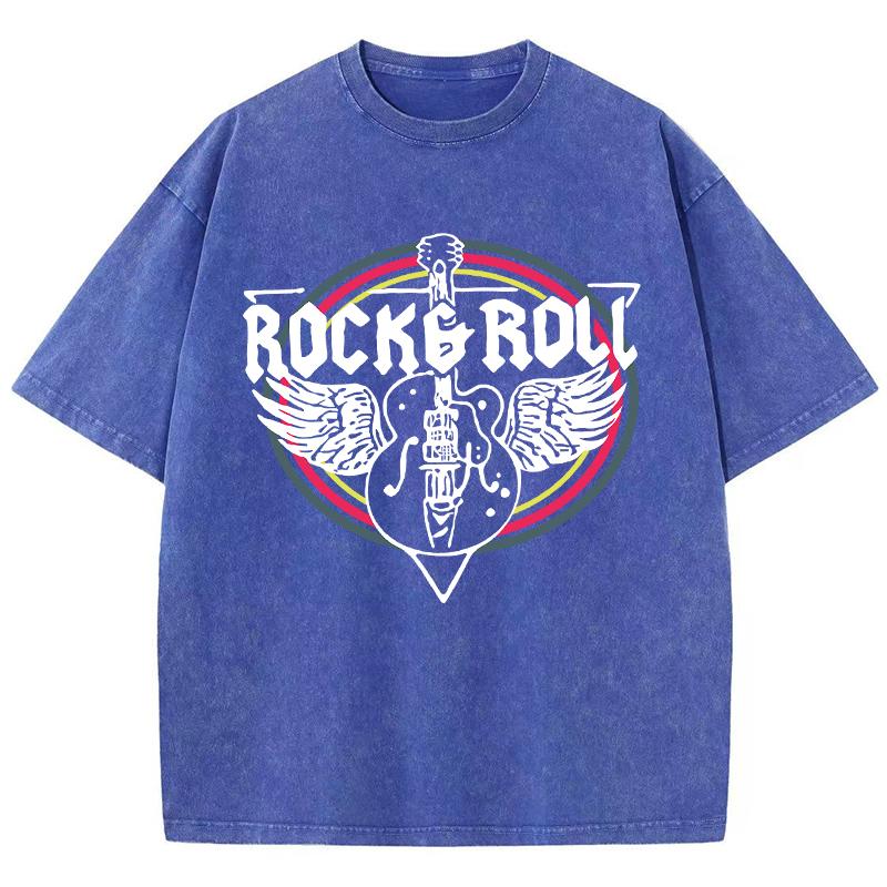 Harajuku Women Cotton Washed T-Shirt Rock Roll Electric Guitar Print Short Sleeve Fashion Loose Tee Shirt O-Neck Clothes