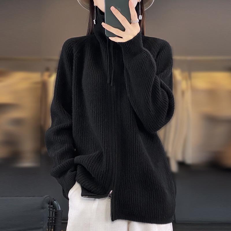 Women's Autumn/Winter 100% Wool Zipper Cardigan Coat