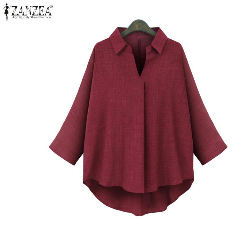 

ZANZEA Весенняя повседневная женская свободная блузка с v-образным вырезом и длинными рукавами