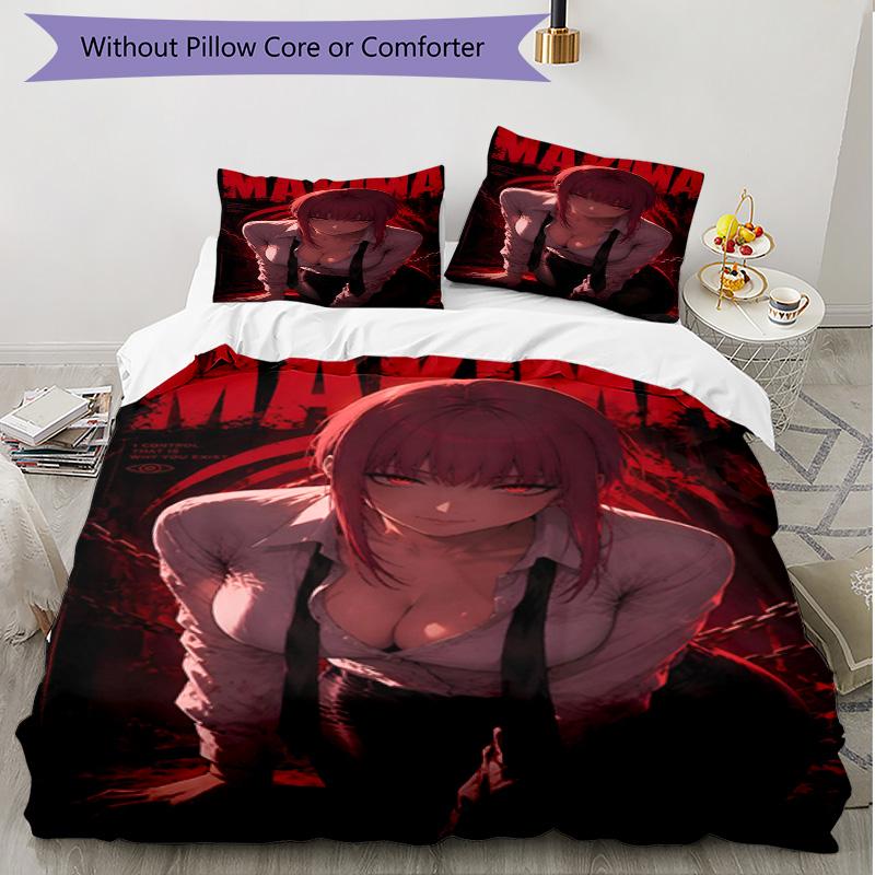3pcs Duvet Cover Set (1*Duvet Cover + 2*Pillowcase, Without Core), Makima Chainsaw Man Print Soft All‑Season Bedding Set, Home Bedroom Decor Gift