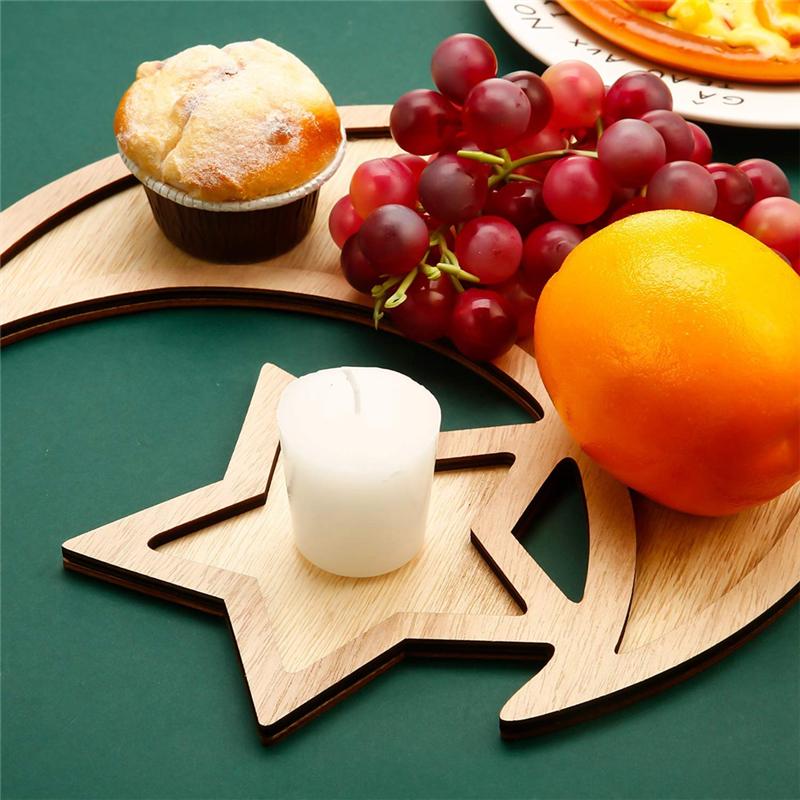 2 Sets Ramadan Wood Tray Moon Wooden Star Tableware Eid Mubarak Party Serving Tableware For Breakfast-B61B